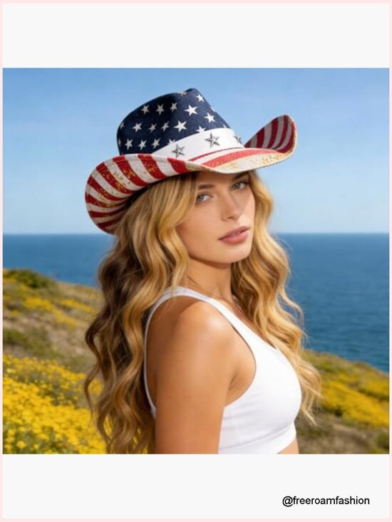American Flag Cowboy Hat, Straw Western Summer Hat Unisex